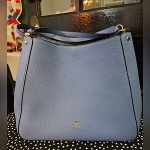 kate Spade Periwinkle Blue Pebbled Leather Shoulder Bag with Silver Hardware